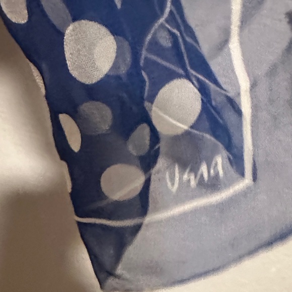 Polka Dot Blue Scarf Vera silk vintage - Picture 2 of 3